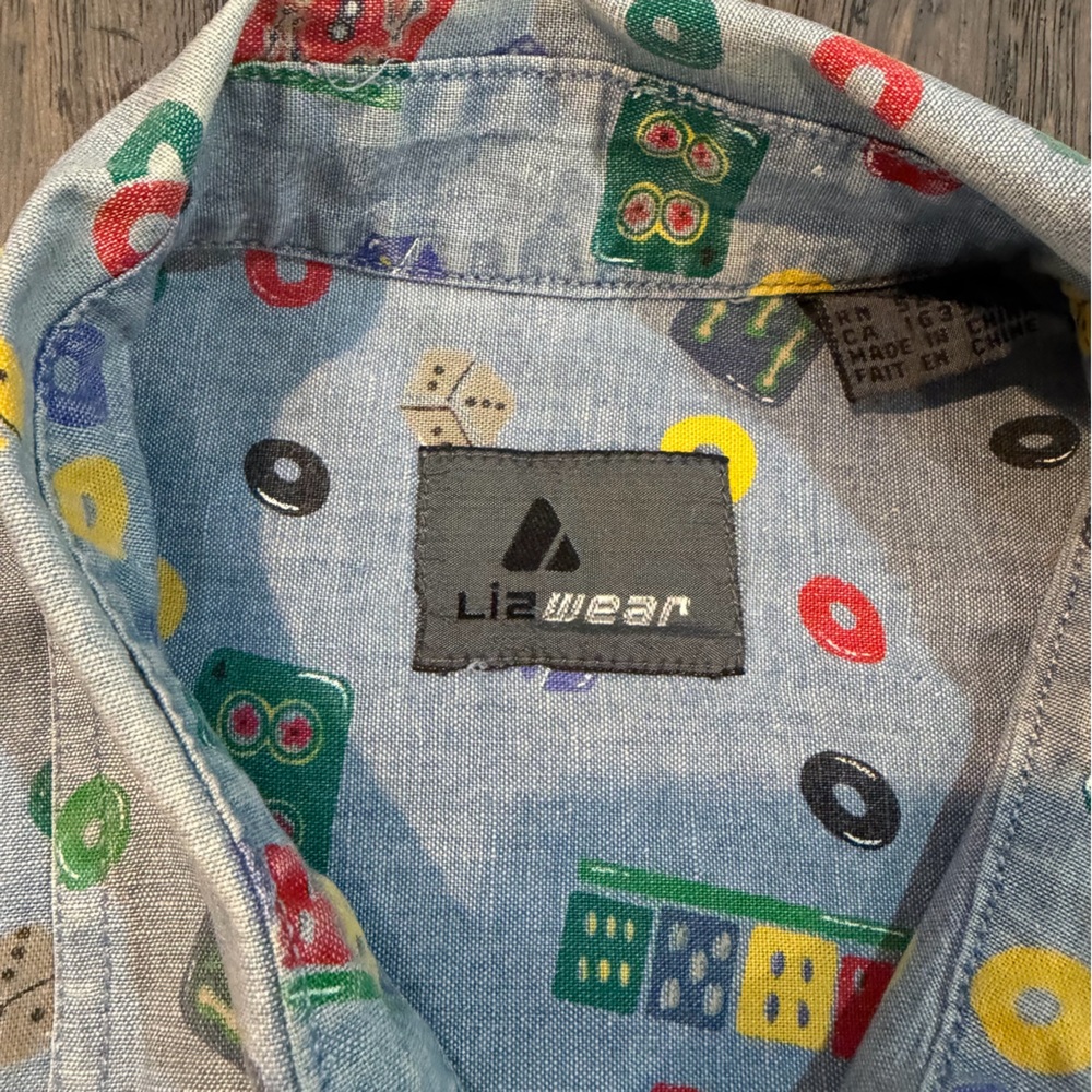 Vintage 90s Lizwear Chambray Shirt – Dice, Domino & Game Print – Size L - Picture 7 of 13